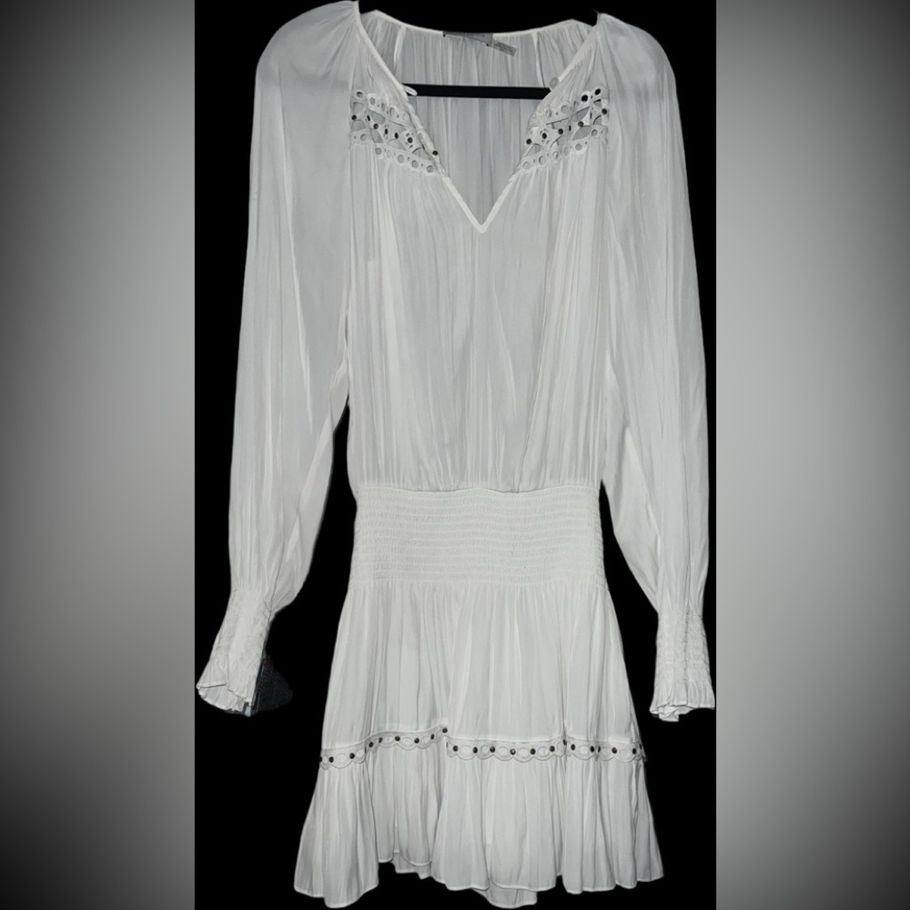 Ramy Brook Nardia White Embroidered Studded Drop Waist V-Cut Dress Size SP NWOT